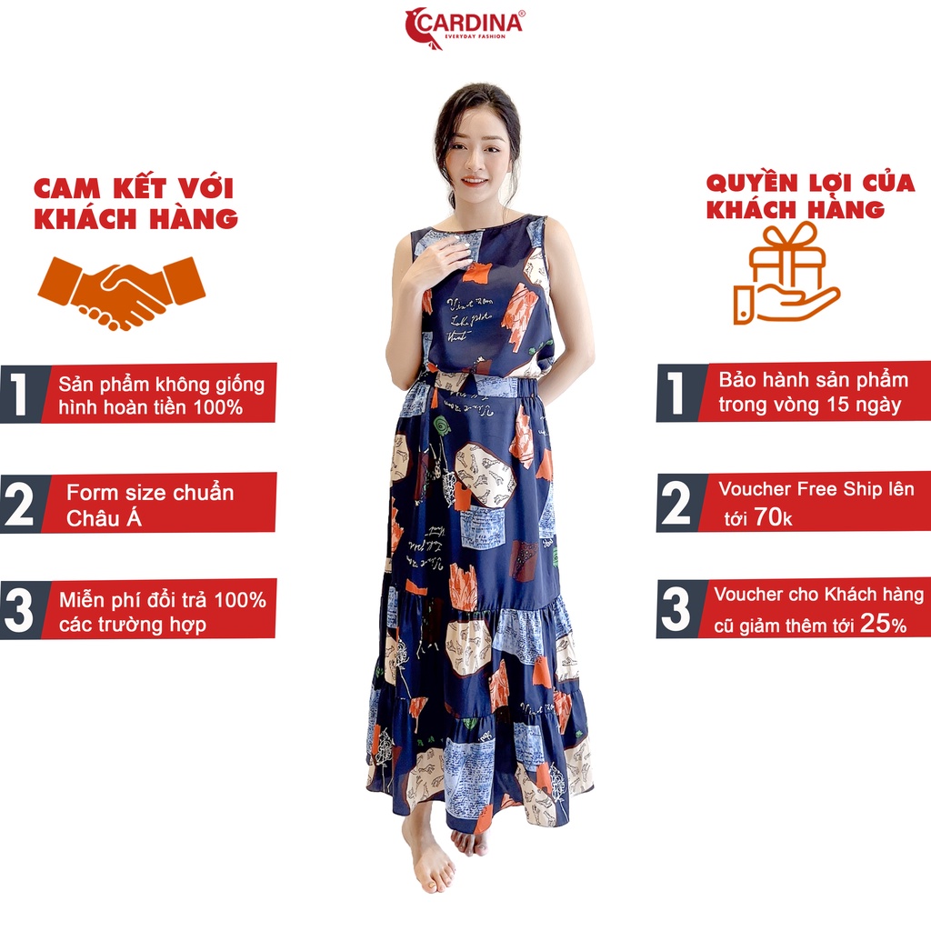 Set Đồ Nữ 𝐂𝐀𝐑𝐃𝐈𝐍𝐀 Chất Lụa Satin Nhật Cao Cấp Áo Sát Nách Chân Váy Maxi Họa Tiết Trẻ Trung 2VS03