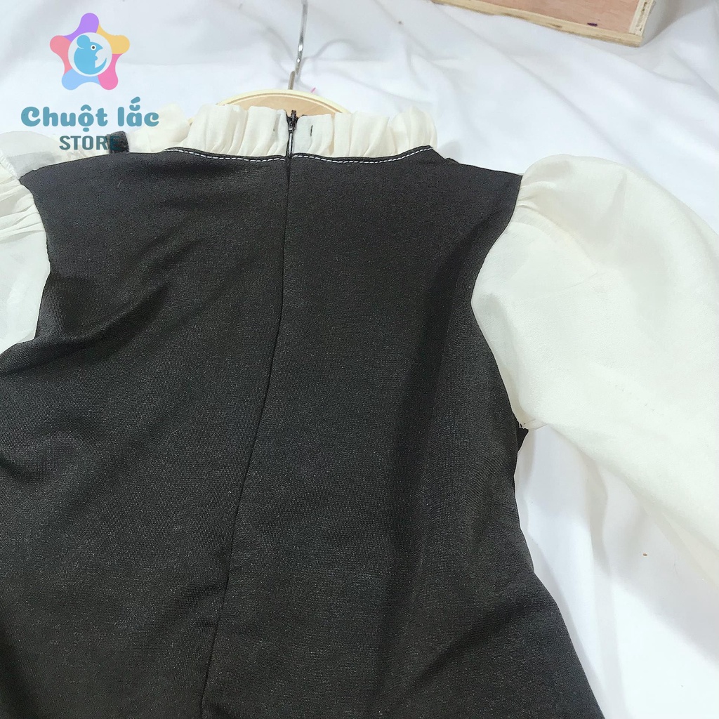 Đầm Bé Gái Diện Tết Chuột Lắc Store Thun Umi Phối Tay Voan 10kg Đến 22kg Màu Đỏ Kem