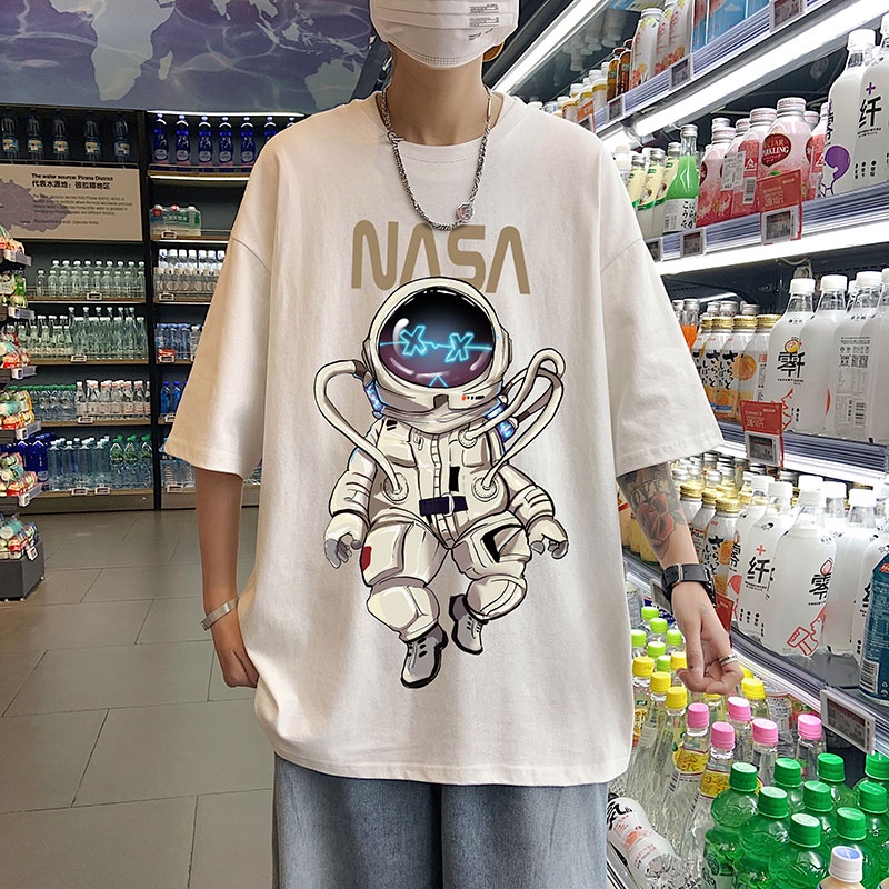 Áo Thun Nam Cổ Tròn Form Rộng Streetwear 2s Clothing Áo Phông Unisex Basic Cotton Oversize Giá Rẻ In Phi Hành Gia