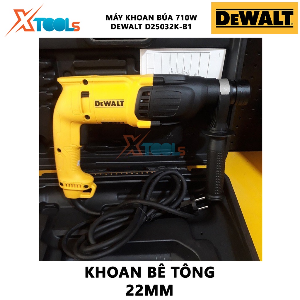 Máy khoan bê tông cầm tay DEWAKT D25032K-B1 Máy khoan búa 2 chức năng Công suất 710W, khoan sắt 13mm, khoan lỗ sâu