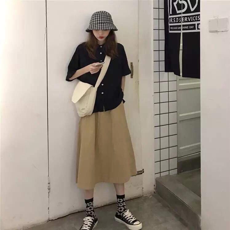 Chân Váy Kaki Be Dáng Dài PEONYB Nữ  🌸 Đầm mini xòe cạp cao ống rộng, cánh tính bánh bèo Ulzzang HOT 🌸