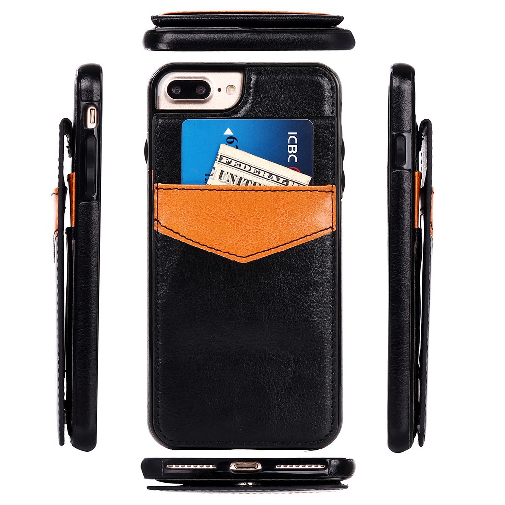 Ốp lưng da PU TPU có ngăn đựng thẻ thời trang cho iPhone 5 5S SE 6 6S 7