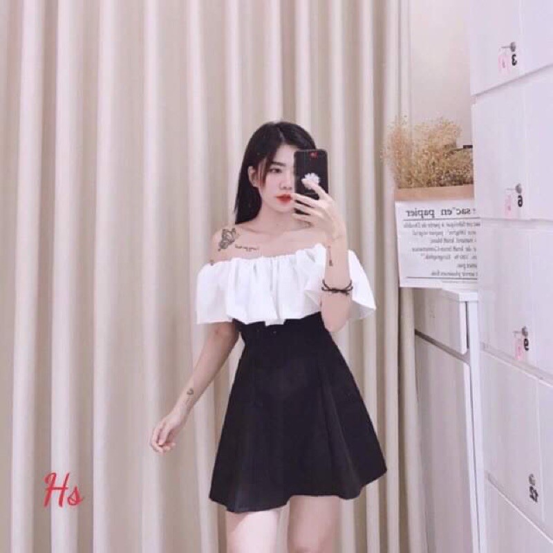 [Mã FAXANH1505 giảm 10K đơn 50K] Váy trễ vai phối phồng trắng HS59