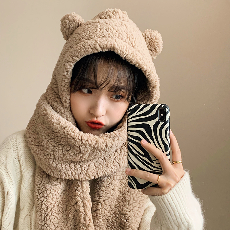 Mũ kèm khăn quàng cổ hình tai gấu ngọt ngào dễ thương cho nữ