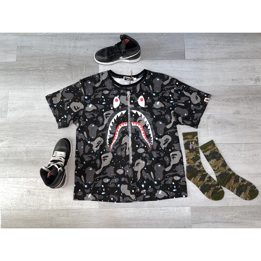 Áo thun phông tee bape shark phát sáng dạ quang có sẵn