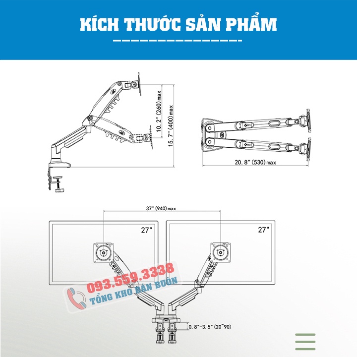 Giá treo / giá đỡ hai màn hình North Bayou NB F160 17– 27 inch - Kẹp Thành Bàn Xoay 360 Độ [ Rẻ Hơn NB H180 ]