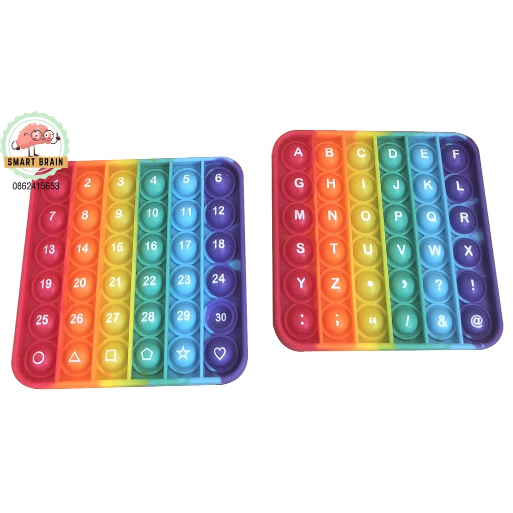 (HÀ NỘI) Đồ chơi thông minh, tấm pop it nhận diện chữ cái và số học, hình vuông, màu cầu vồng