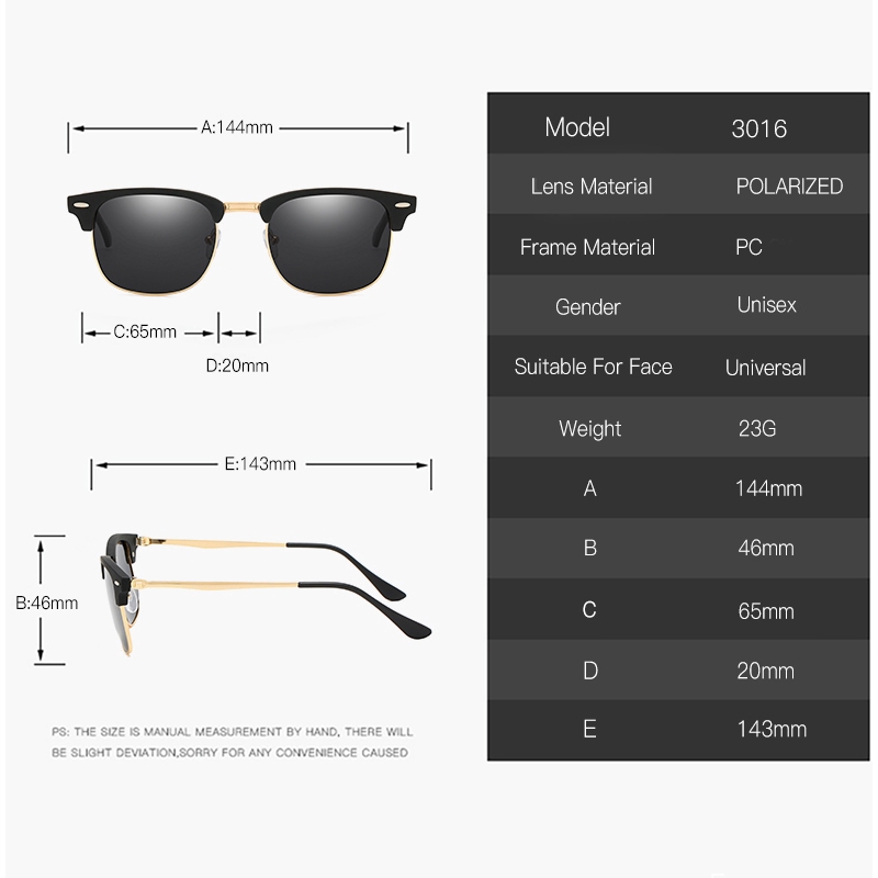 Men's Half Frame Rice Nail Polarized Color Film Sunglasses Male Women Wild Classic Metal UV400 Fashion Sunglasses