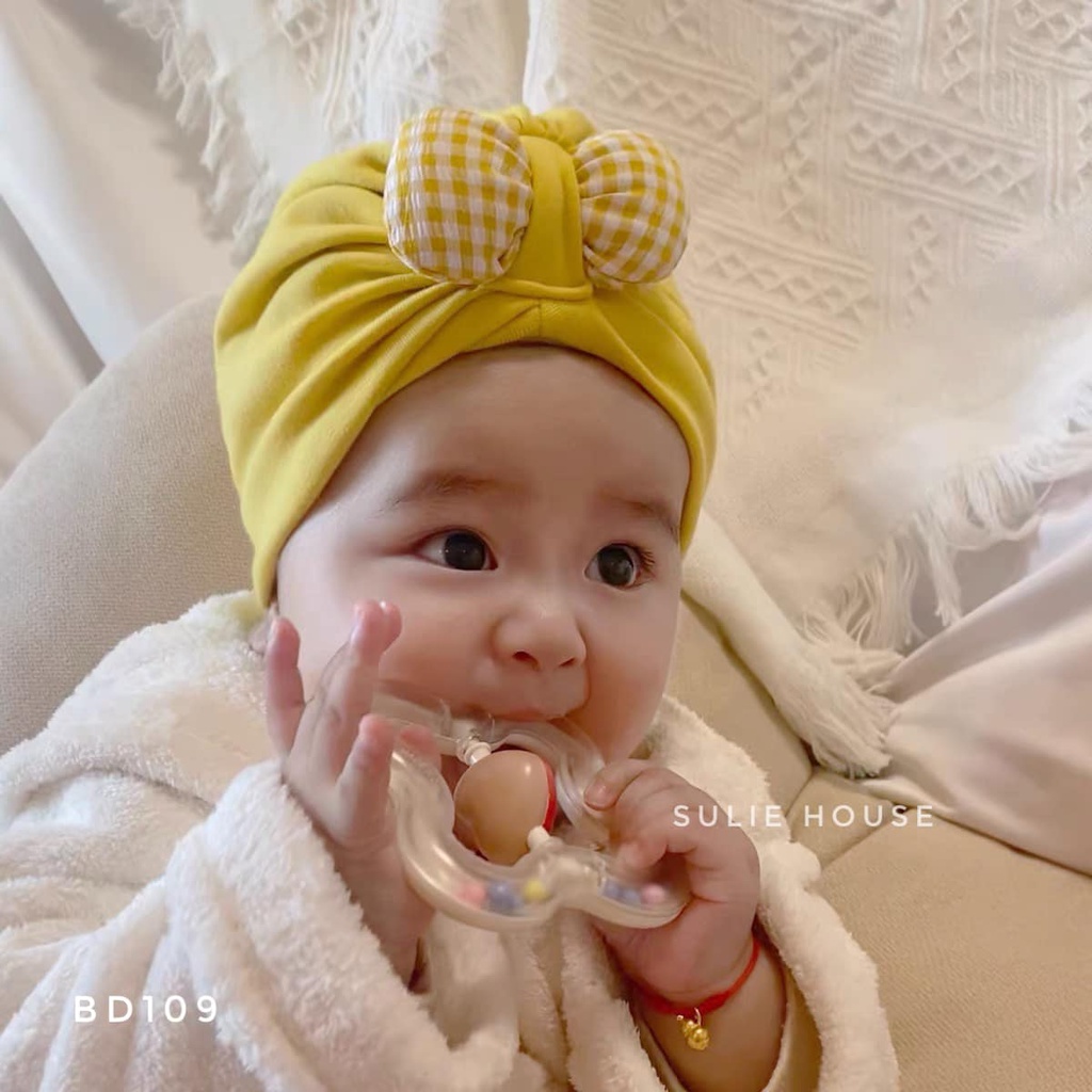 Mũ turban nơ kẻ lót lông - BD109