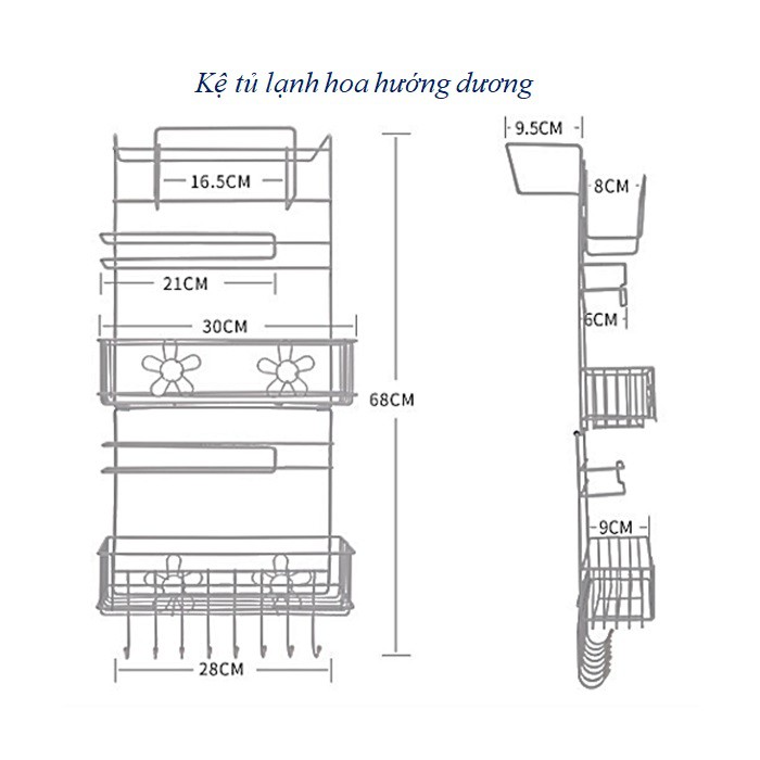 Kệ giá treo tủ lạnh bếp gia vị sắt đa năng kèm móc