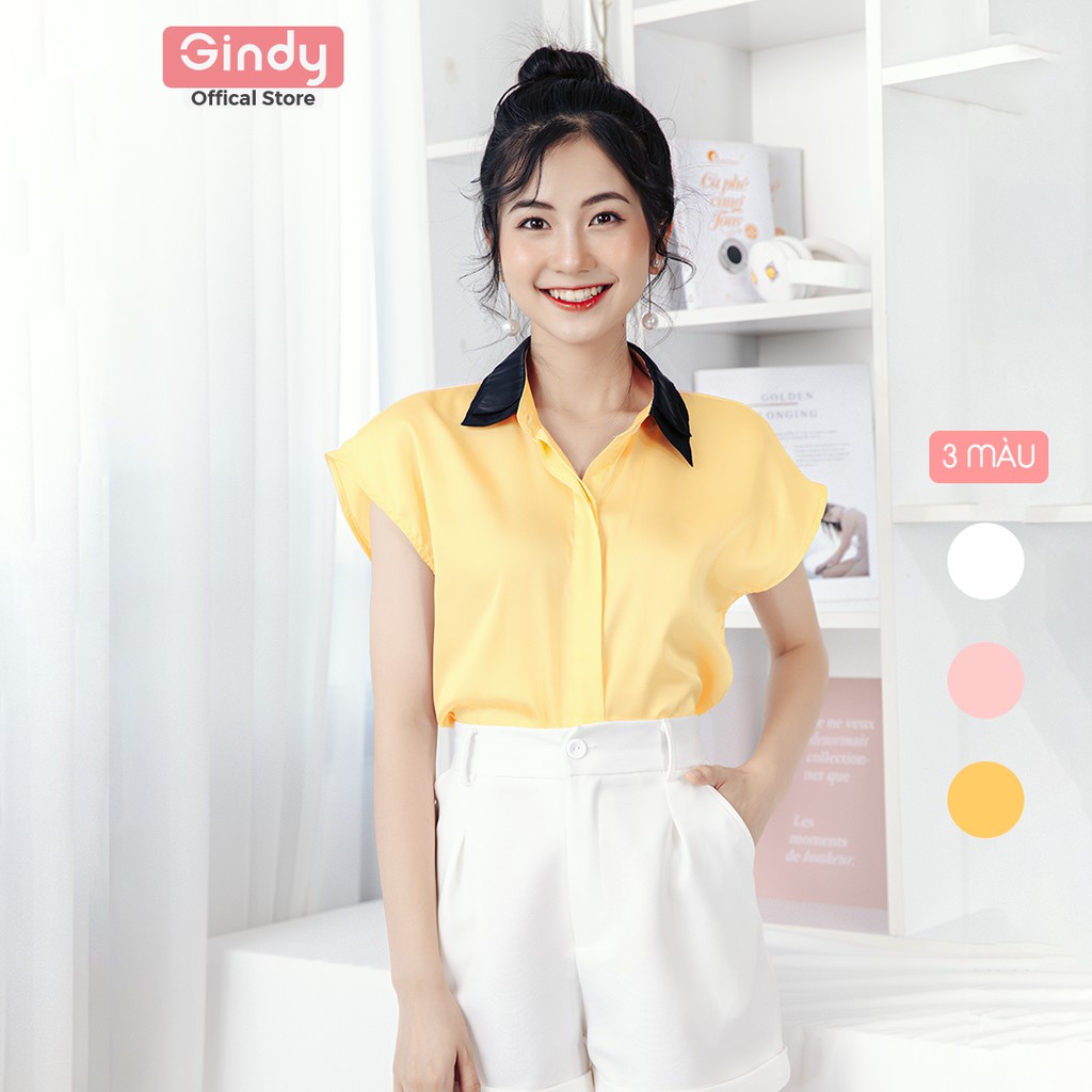Áo sơ mi lụa nữ trơn GINDY cộc tay dáng suông vải lụa mềm basic trơn mát A6127