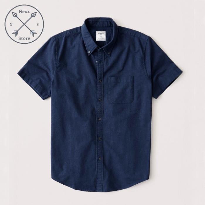 Áo sơ mi nam tay ngắn vải Oxford denim jean trắng công sở NS01  ྇