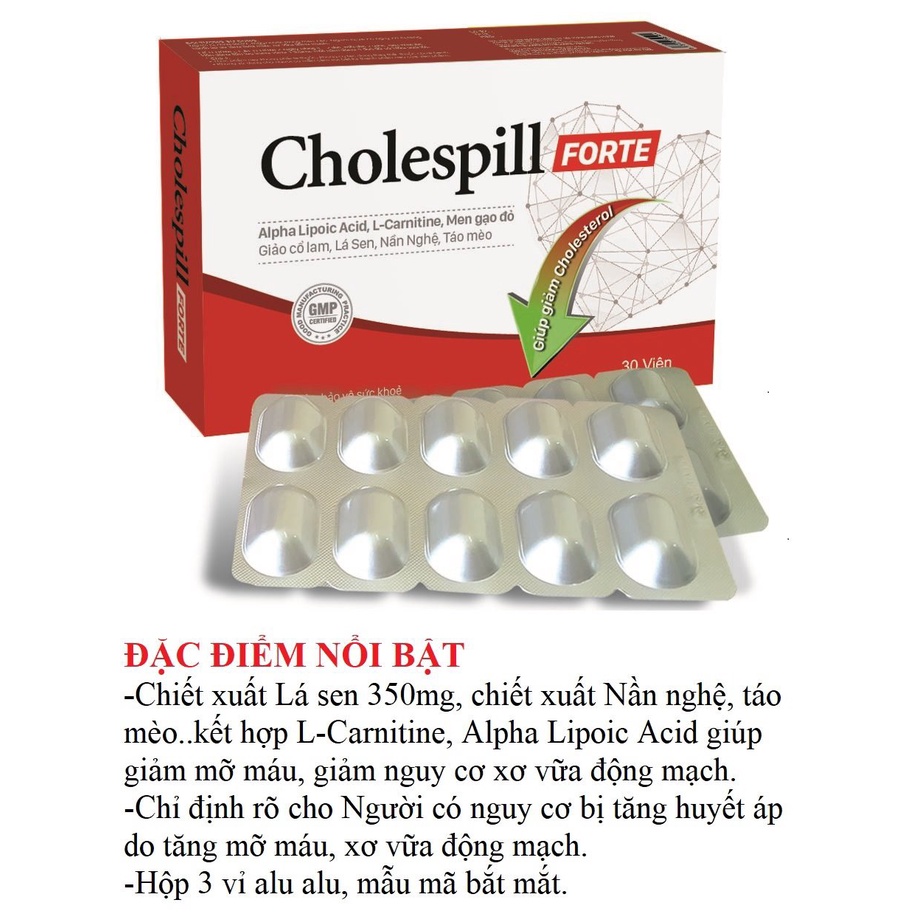 CHOLESPILL Forte - Giảm mỡ máu, giảm nguy cơ xơ vữa động mạch, giảm nguy cơ cao huyết áp...