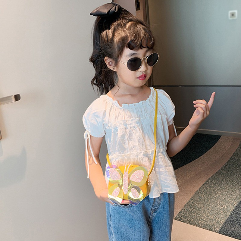 Túi đeo chéo da PU hình bướm dễ thương cho bé gái