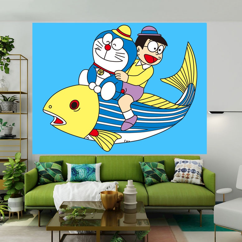 Phim hoạt hình Doraemon Jingle Cat Nền Vải Giường ngủ tập thể Trang trí Tường Phòng ngủ Treo Vải Tường Vải Những gì bạn thấy là những gì bạn nhận được