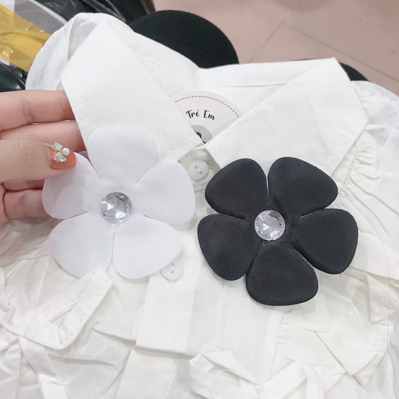 Set áo sơ mi hoa nổi quần xẻ cho bé gái