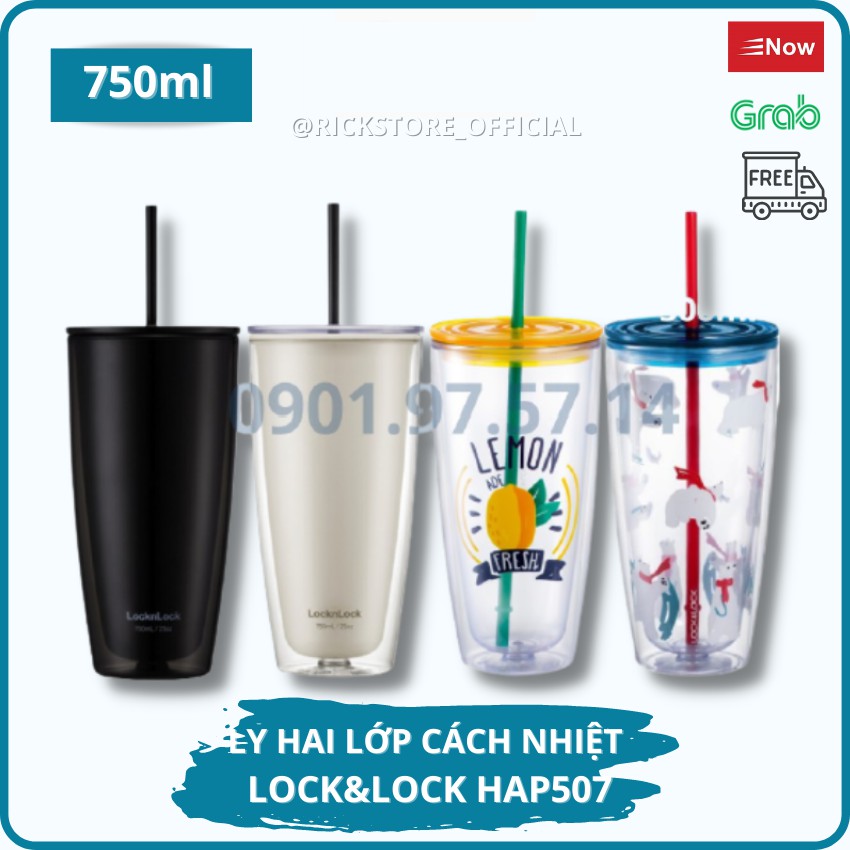 [FREESHIP] Ly nhựa 2 lớp Lock&Lock ❤️❤️ kèm ống hút 750ml HAP507 RICKSTORE