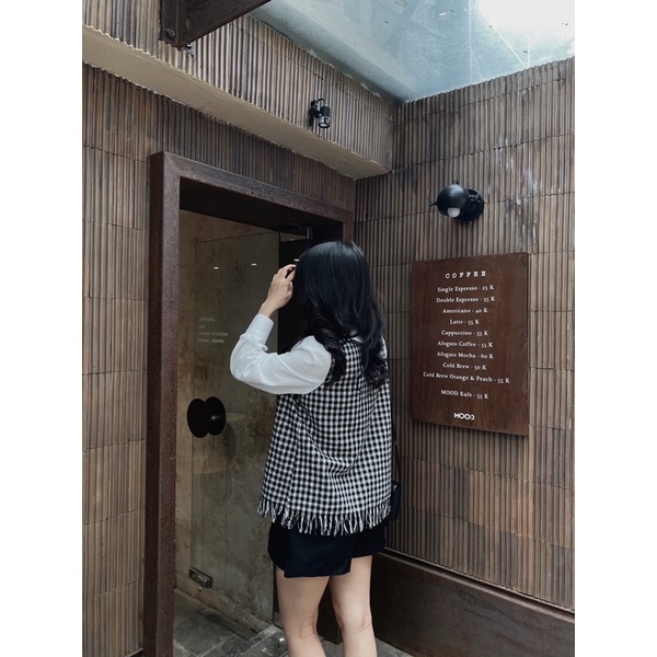 Áo tweed kẻ pha cổ và tay sơmi, hàng thiết kế | BigBuy360 - bigbuy360.vn