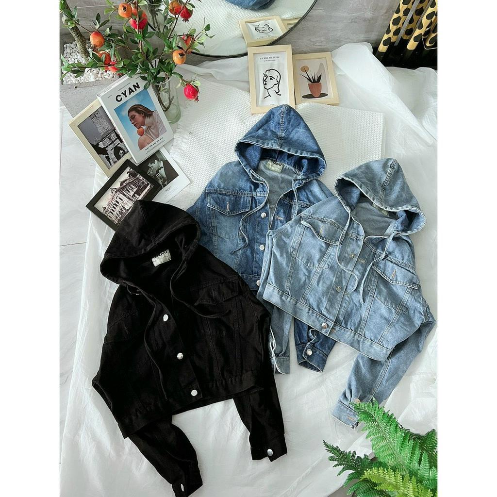 FREESHIP áo khoác jean nữ TAMI croptop phong cách có nón 3 màu siêu HOT