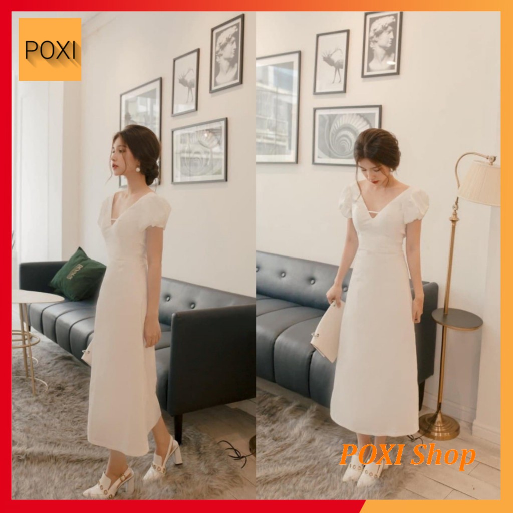 [ẢNH THẬT] Đầm Maxi Tay Con Phồng Hở Lưng Thắt Dây Sang Trọng (TRẮNG) | BigBuy360 - bigbuy360.vn