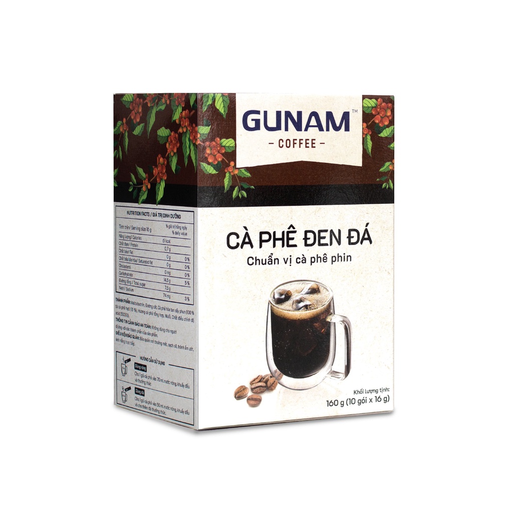 [MUA 2 TẶNG 1] Combo 2 hộp cà phê hòa tan GUNAM cà phê đen đá (hộp 10 gói x 16g)