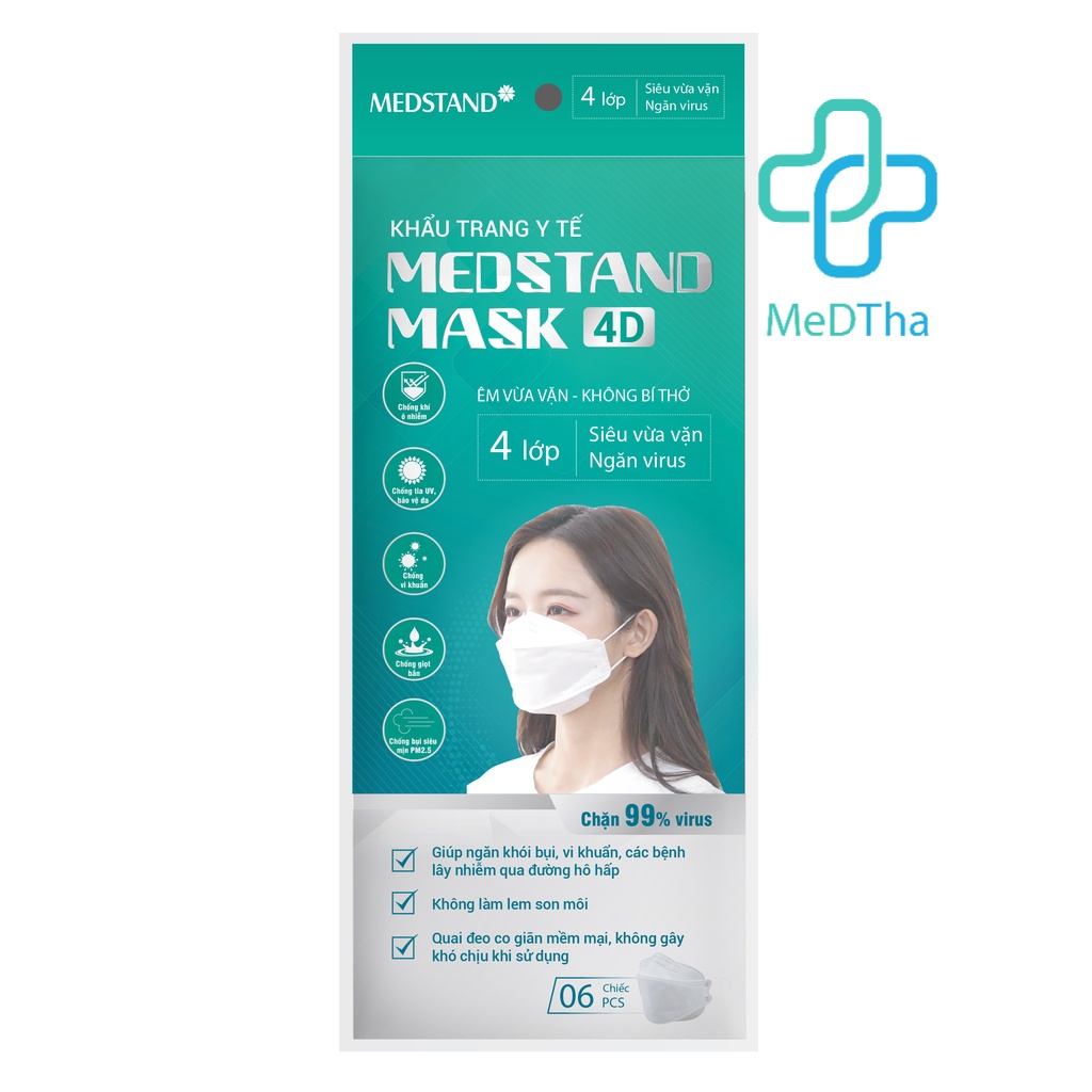 Khẩu Trang Y Tế 4D Mask Medstand Chính Hãng Công ty Dược (Thùng 360 Chiếc) - 2 Màu Xanh Trắng