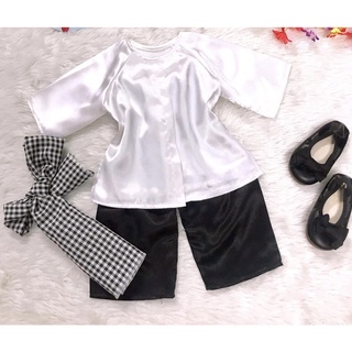 Set bà ba lụa quần đen cho bé gái
