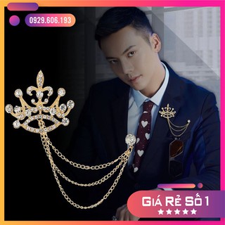 Ghim cài áo nam, ghim cài vest cưới hình vương miện gắn đá sang trọng