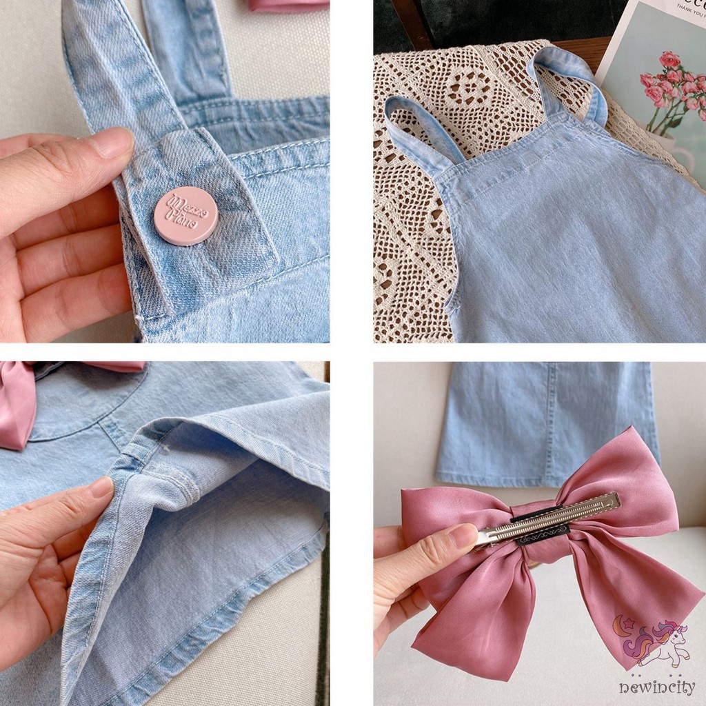 Đầm yếm denim đính nơ thắt xinh xắn thời trang dành cho bé gái