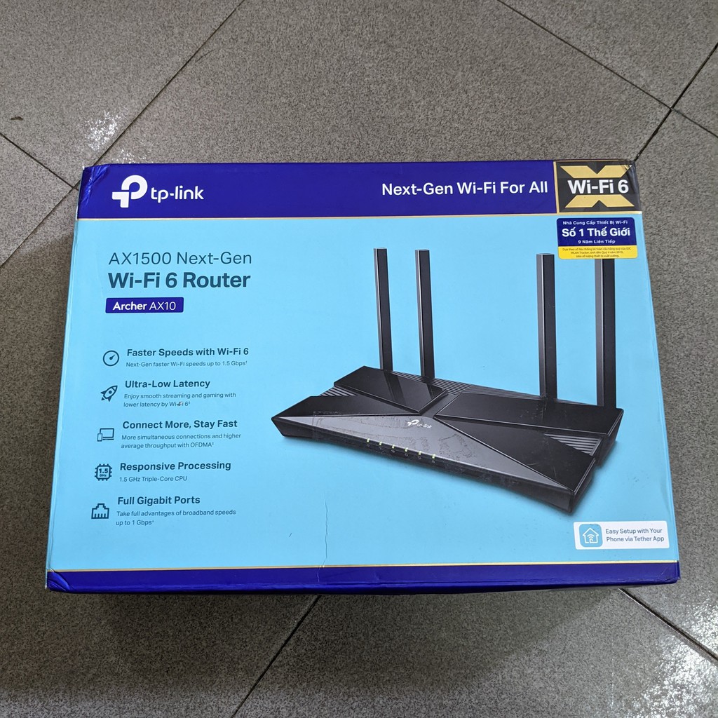 Bộ phát chuẩn wifi 6 Tplink Archer AX10 dualband AC1500Mbps likenew