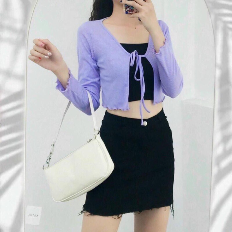 Áo khoác cardigan cột dây croptop - tay dài - hàng vải tốt loại 1 | BigBuy360 - bigbuy360.vn