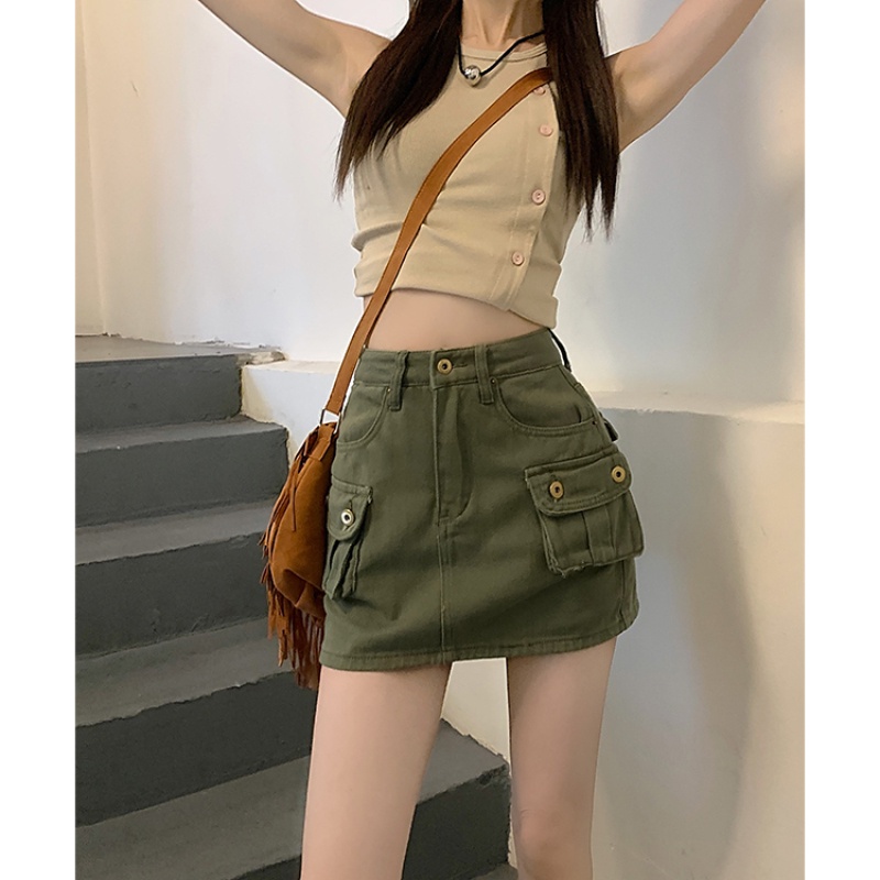 Chân Váy Jean Lưng Cao Thời Trang Mùa Hè Quyến Rũ Cho Nữ