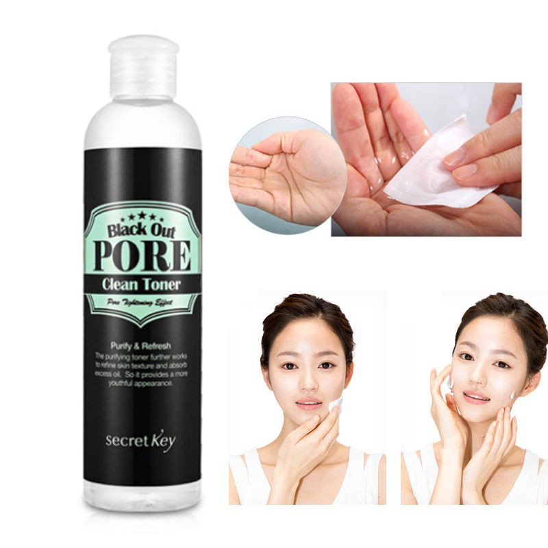 Nước hoa hồng làm sạch da, se khít lỗ chân lông Secret Key Black Out Pore Clean Toner 250ml