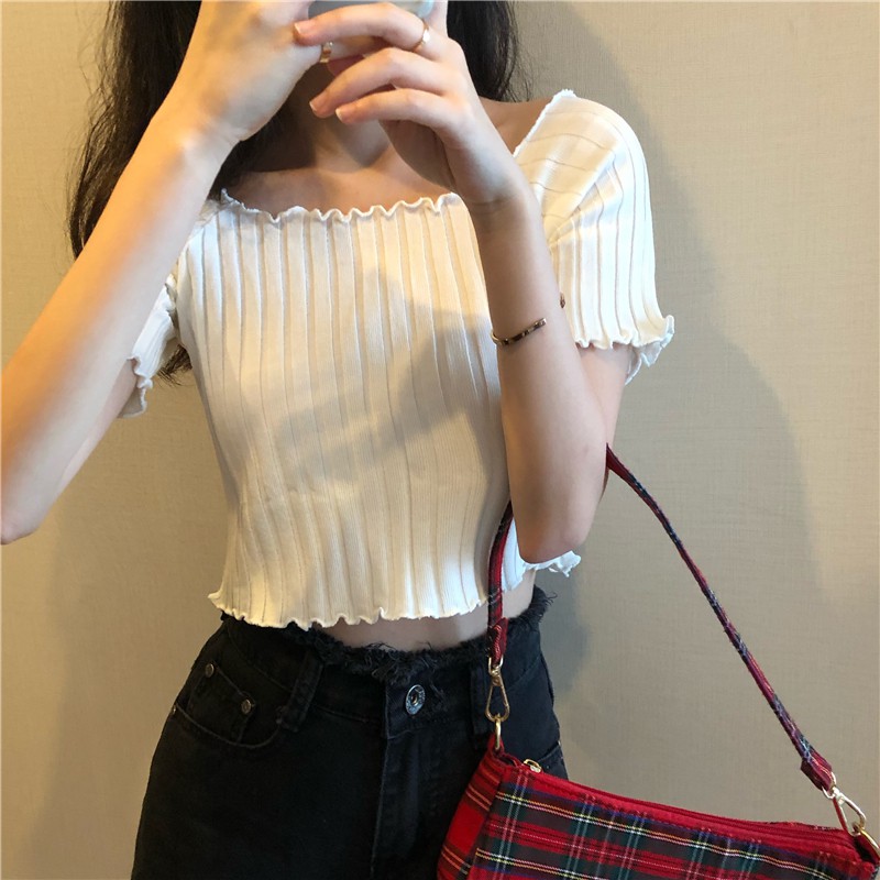 Áo thun gân trễ vai DA326