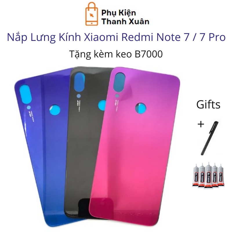 Nắp lưng Xiaomi Redmi Note 7 / Note 7 Pro  - Chất liệu kính - Tặng kèm keo