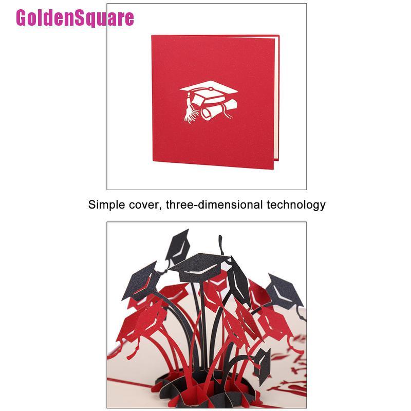 [Golden] Graduation Pop Up Cards Graduation Doctor's Hat 3D Greeting Card Hollow Out