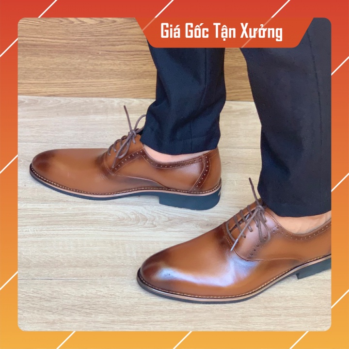 Giày Oxfords cao cấp, giày tây trơn phun tỉa,khâu vùng quanh mặt đế