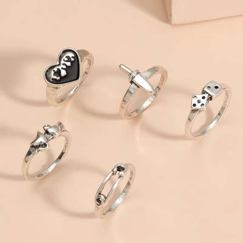 Set 5 Vòng Tay Kim Loại Thiết Kế Đơn Giản Phong Cách Hip Hop Cá Tính