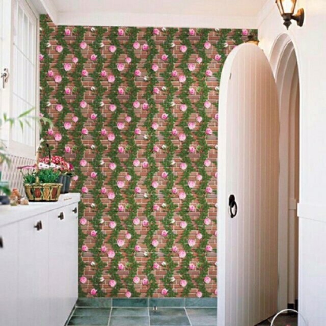 10 mét giấy dán tường gạch và hoa hồng dây khổ rộng 45cm có keo dán sẵn