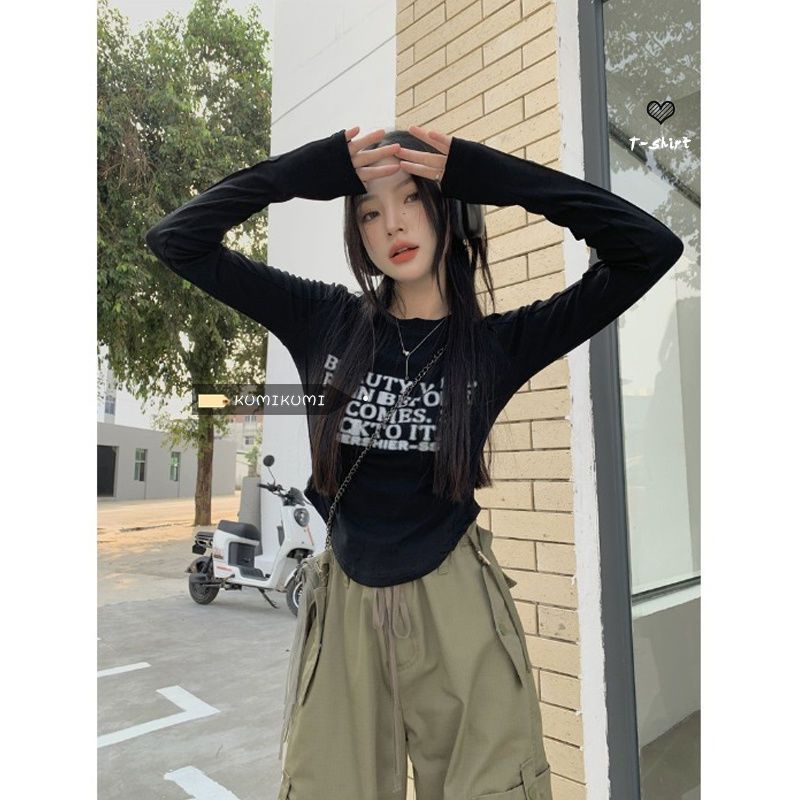 Áo Thun Tay Dài Lệch Vai Thời Trang Mùa Thu Phong Cách Mỹ Mới Cho Nữ