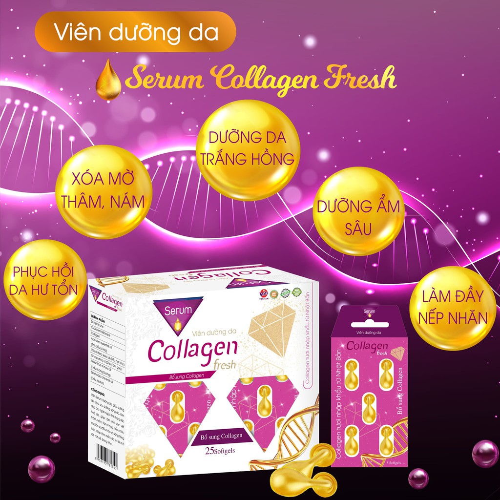 Viên serum dưỡng da Collagen Fresh giúp cấp ẩm và làm sáng da hỗ trợ đẹp da giảm thâm sạm nám nếp nhăn chống lão hóa da | BigBuy360 - bigbuy360.vn