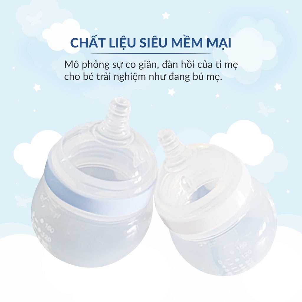 Núm ti bình sữa MAMACHI cho bé 1/2/3, núm ty silicone thay thế - Monnie Kids