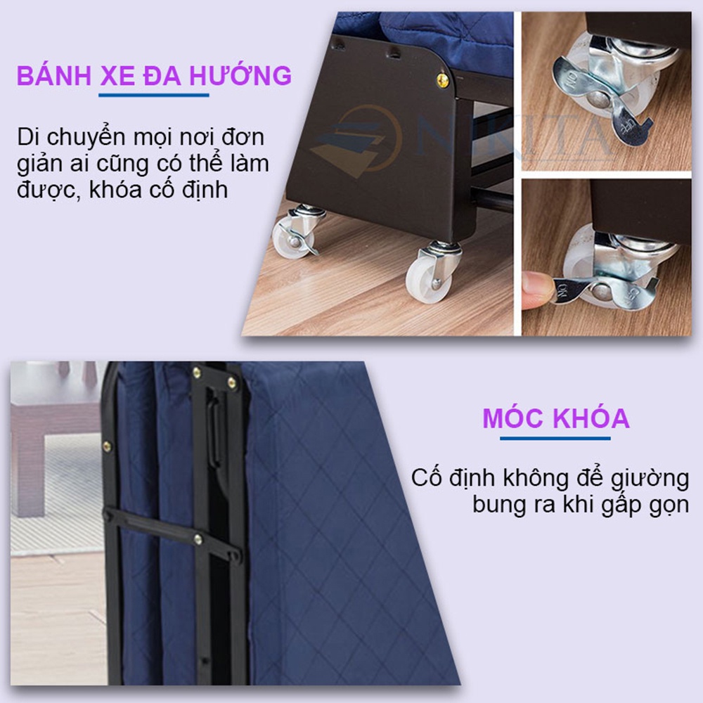 Giường gấp ba NIKITA, Gấp gọn tiện lợi, có bánh xe di chuyển - Bảo hành chính hãng NIKITA 12T