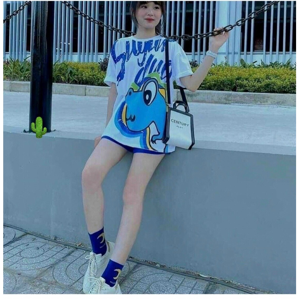 set bộ đùi nữ thun in khủng long xanh xinh pc