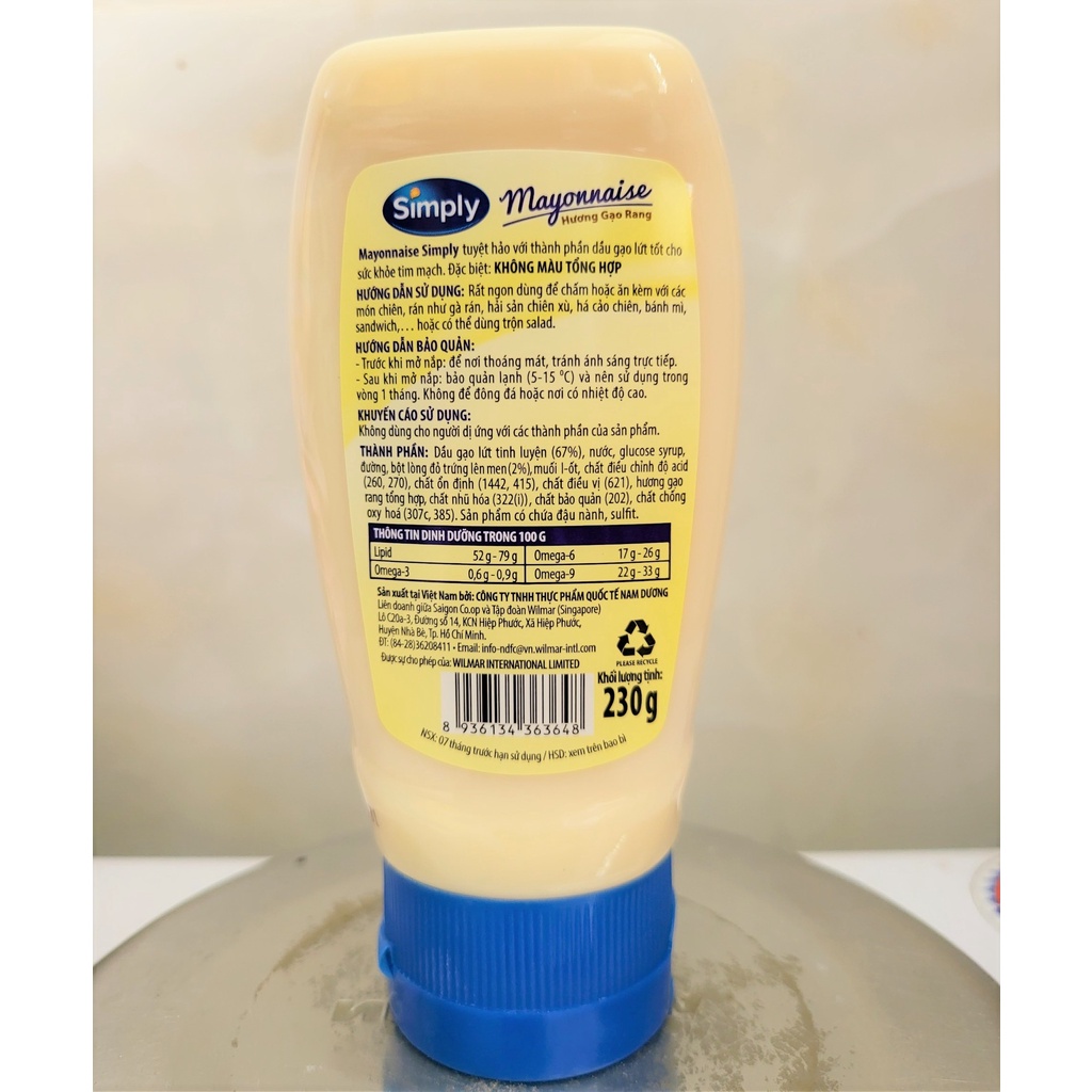[Chai 230g - HƯƠNG GẠO RANG] XỐT MAYONNAISE [VN] SIMPLY Mayo with Fried Rice Flavor