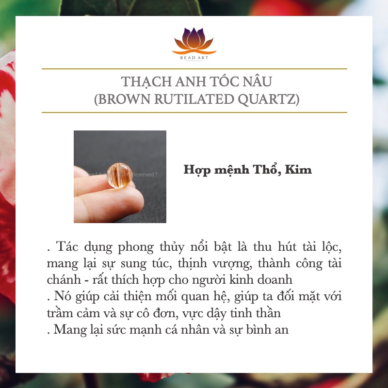 Đá Tóc Nâu Dạng Đồng Trục Tròn 9mm Loại AA, Thổ, Kim, Đá Phối Vòng Tay Phong Thuỷ, Chuỗi Hạt  S50 - Bead Ar