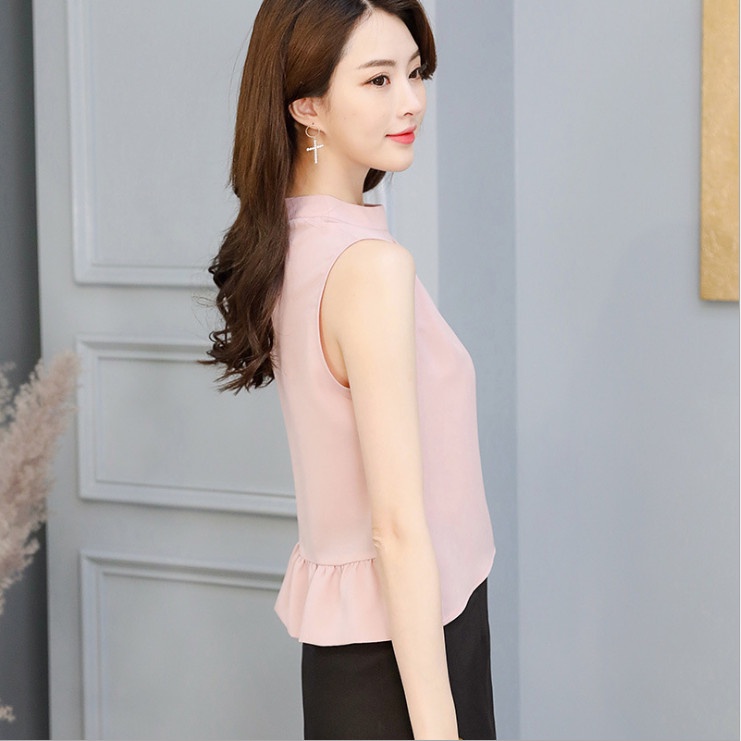 Áo Kiểu không tay Phối bèo Màu Hồng Phong CáchThời Trang Mùa Hè Cho Nữ ALE05