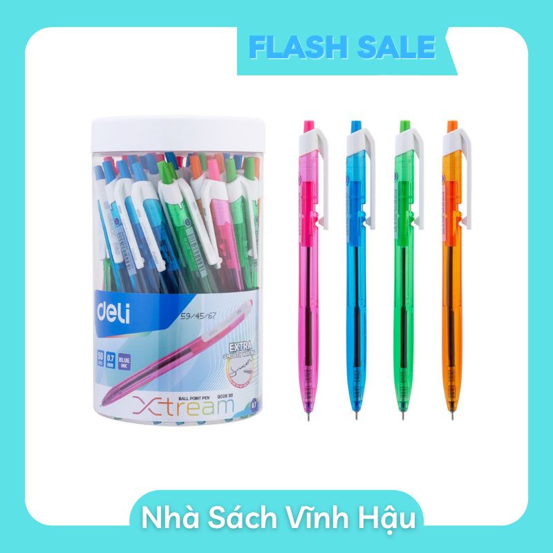 Hộp 50 bút bi dầu Deli - 0.7mm đầu bấm