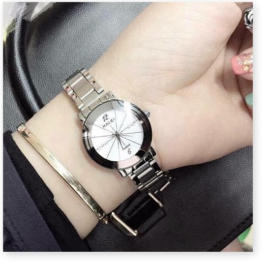 Đồng hồ Nữ Halei dây kim loại không ghỉ, chống nước, chống xước mặt tròn size 26mm màu trắng HL457