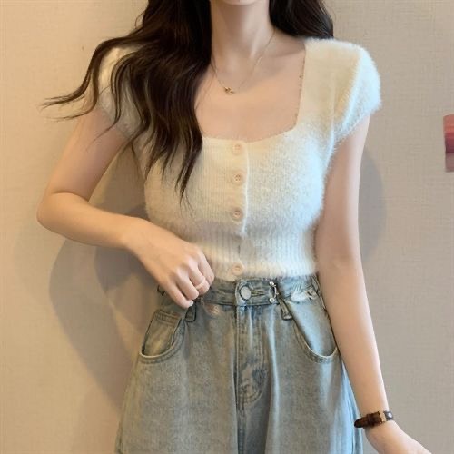 Áo Croptop Len Lông Tay Ngắn Cổ Vuông Có Cúc Nhiều Màu Nữ Tính | Smide Clothing
